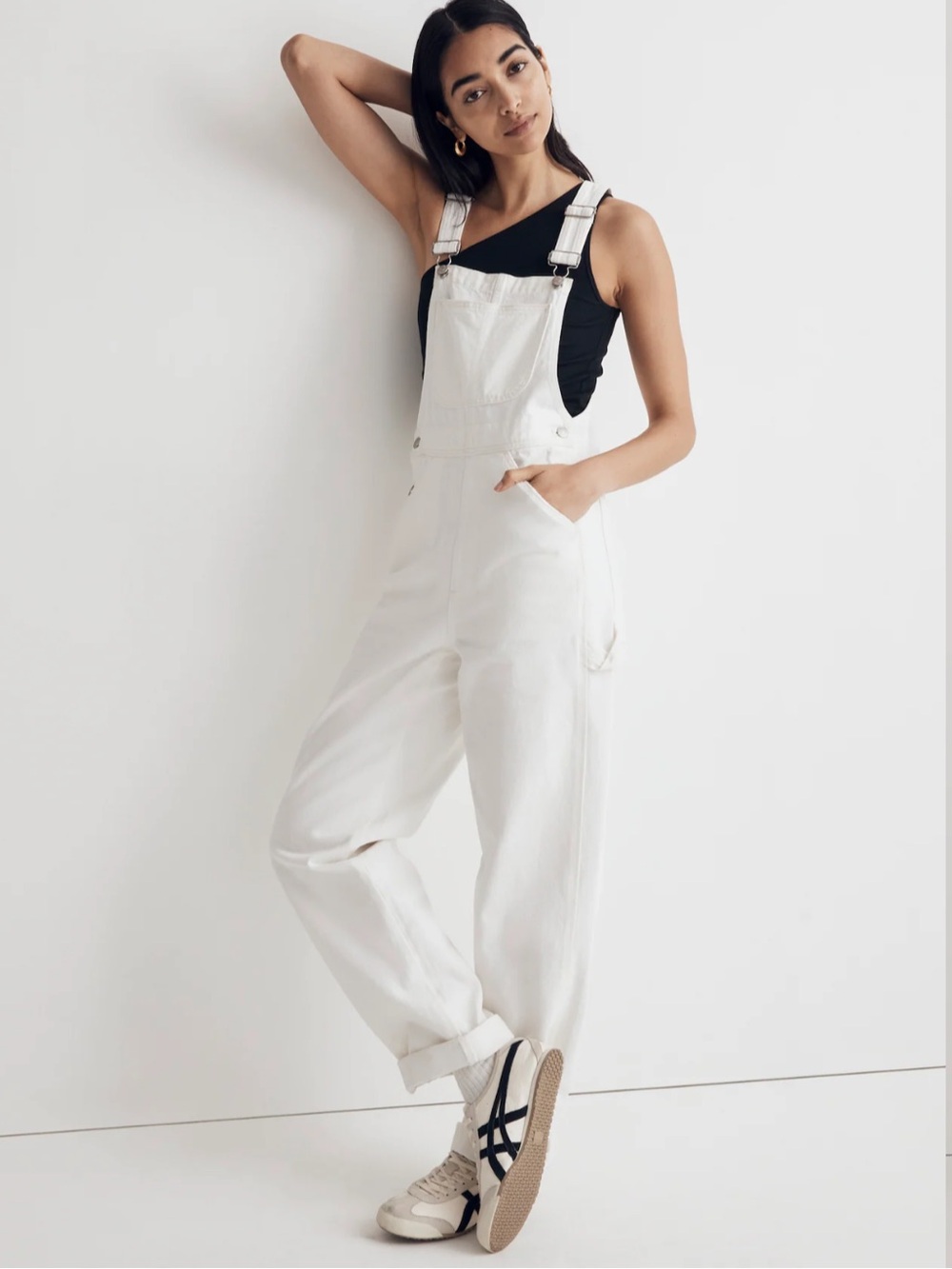 Madewell Tall Denim Carpenter Overalls in Tile White